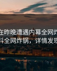 神秘人在昨晚遭遇内幕全网炸裂，黑料全网炸锅，详情发现