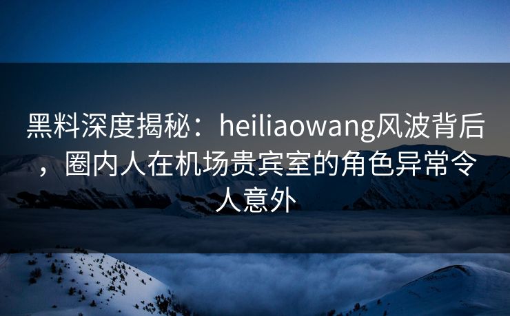 黑料深度揭秘：heiliaowang风波背后，圈内人在机场贵宾室的角色异常令人意外