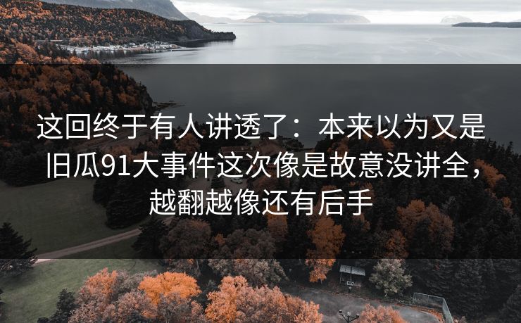 这回终于有人讲透了：本来以为又是旧瓜91大事件这次像是故意没讲全，越翻越像还有后手